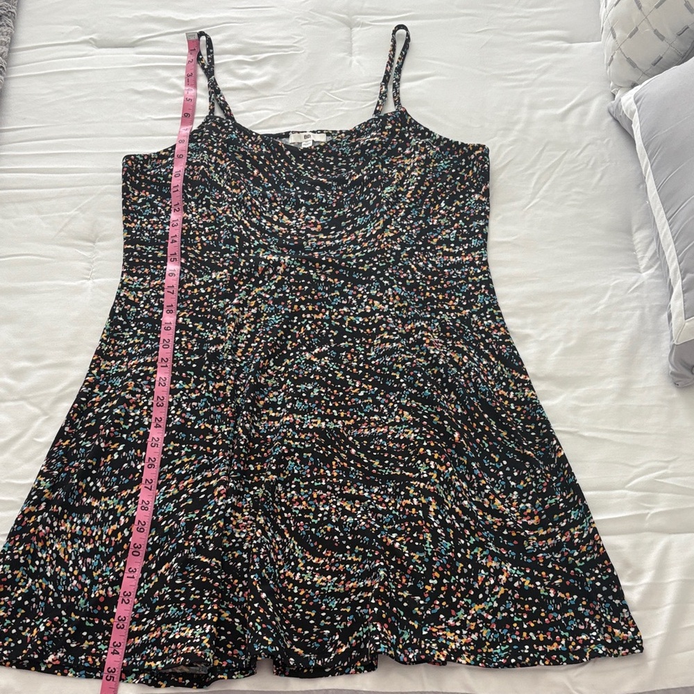 Nordstrom Black Asymmetrical Dress with Multicolor Pattern